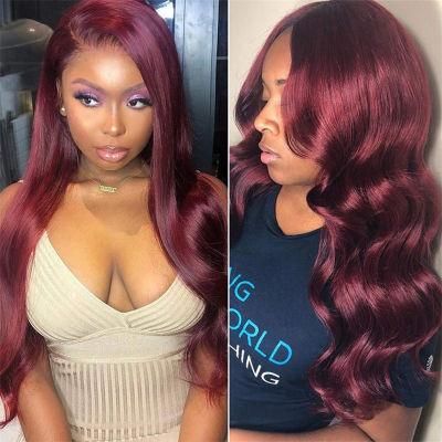 Long Hair Body Wave Human Hair Wig Frontal Lace Human Hair J99 Red Color Hair Extension Hair Closure Vingin Human Hair with Transparent Lace