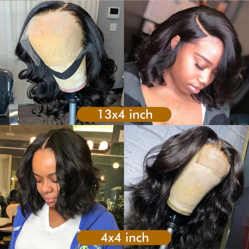Body Wave Short Bob Wig Lace Front Human Hair Wig Brazilian Remy Hair 4X4 Closure Wig Pre Plucked 150% Density for Black Women 16 Inches