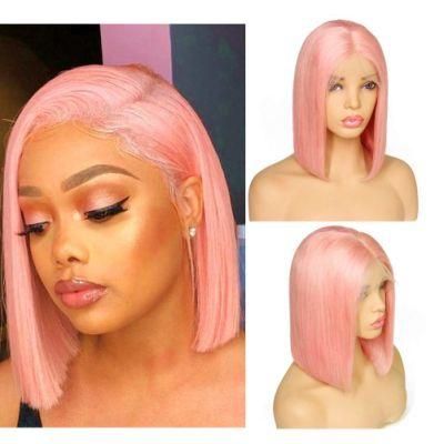 Premium Quality Short Bob Wig Straight Lace Front Wig Human Hair Wig 150% Density 13X4 Lace Frontal Wig Pre Plucked Hairline Pink Hair