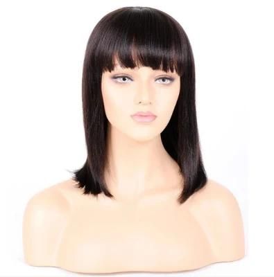 Fashion Fringe Bob Wig 100% Human Hair 4X4 Lace Closure Wig with Hair Bang Front Lace Wig