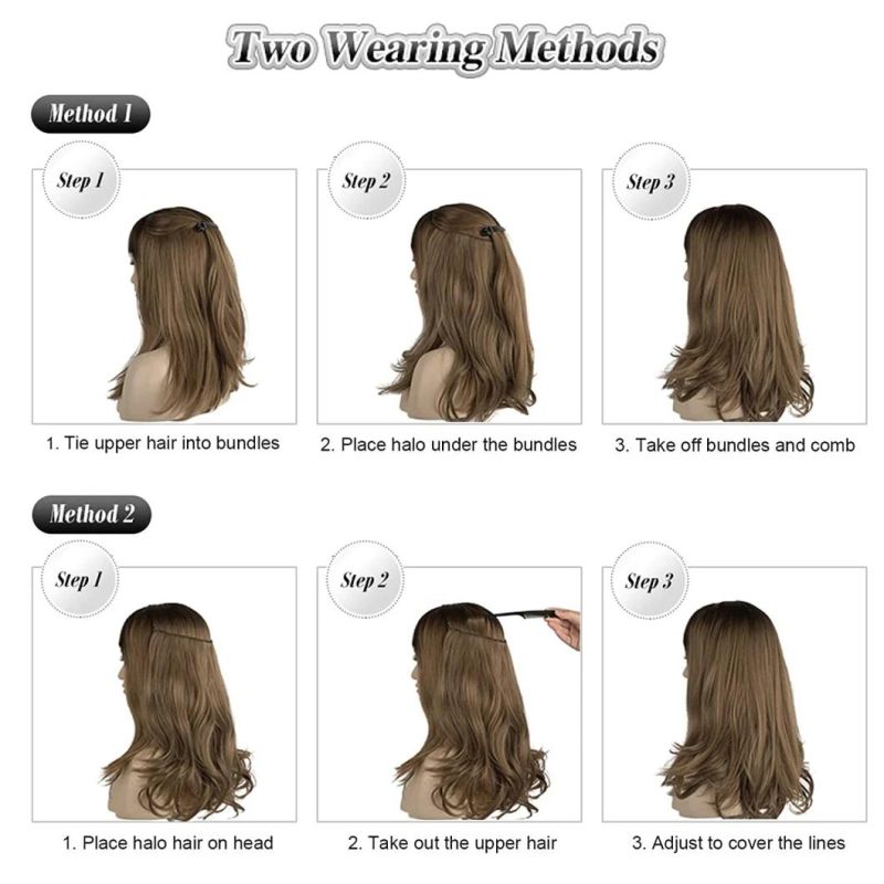 Human Hair Extensions Dark Brown Mixed Chestnut Brown 18 Inch Real Hair Extensions Hidden Crown Wire Extensions with Transparent Fish Line Hairpiece