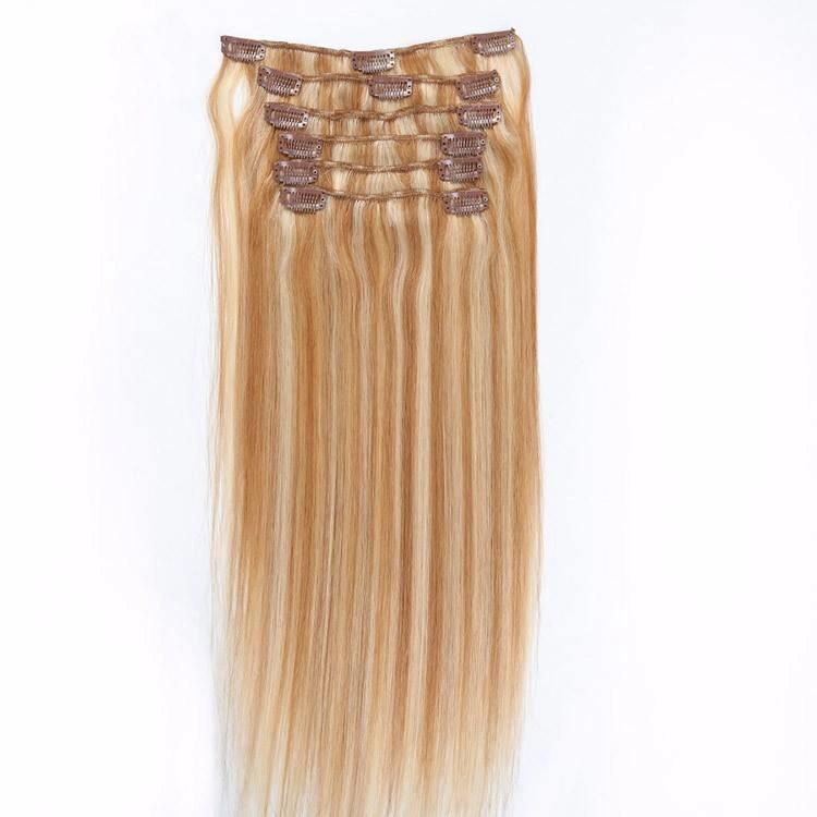 Qingdao Factory Unprocessed Invisible Remy Clip in Hair Extension.