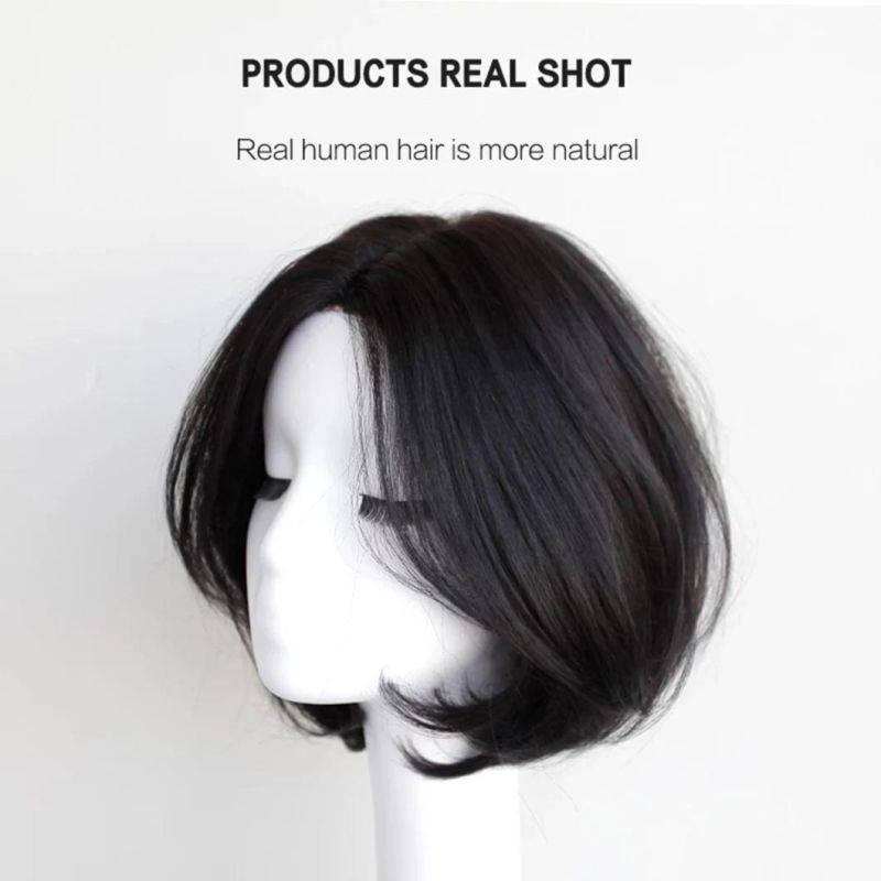 Bob Wig Female Short Hair Human Brazilian Hair Wig with Lace Front Inner Buckle Pear Flower Roll Bob Head Wigs Cover Fluffy Natural Black Wigs