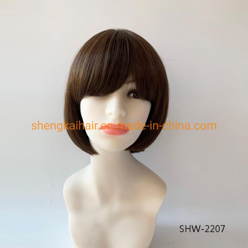 Wholesale Good Quality Handtied Heat Resistant Synthetic Hair Black Color 12 Inch Bob Wig with Bangs 546