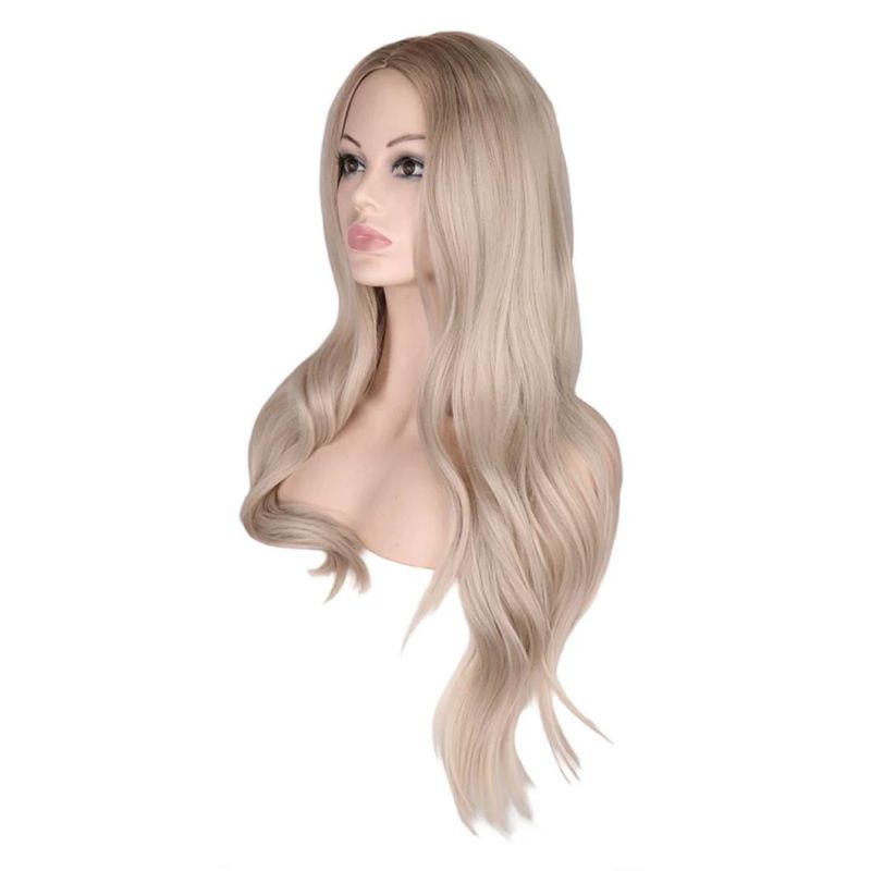 Ombre Long Wavy Wig Natural Two Tone Middle Part Heat Resistant Fiber Hair Wig Synthetic Wigs 26 Inches for Women