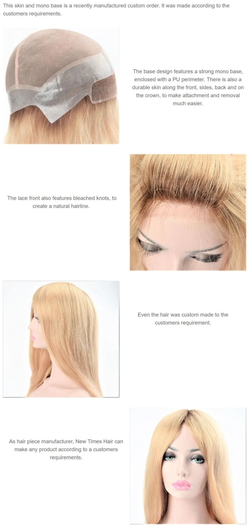 Custom Ladies Skin and Mono with Lace Front Real Human Hair Wig