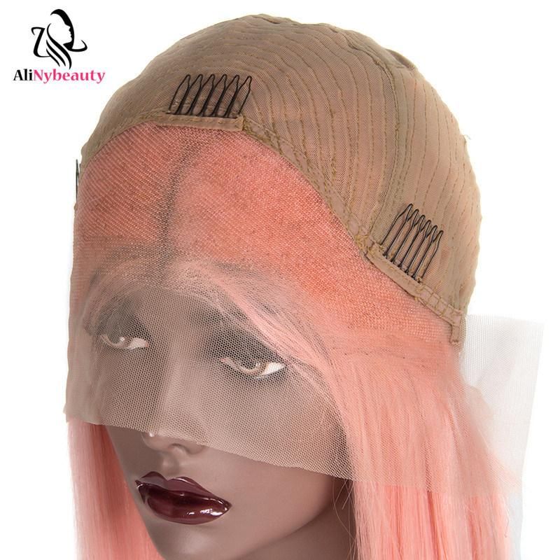 Human Hair Bob Wig Pink Short Bob Lace Front Wig