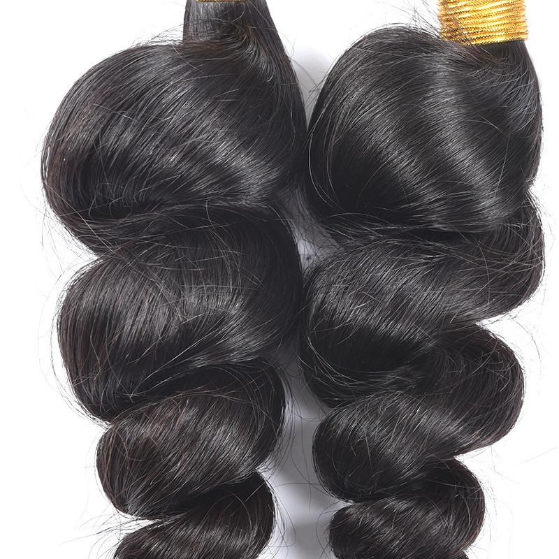 Natural Color Brazilian Hair India Hair 4*4 Closure 13*4 Frontal Closure Loose Wave Human Hair Bundles with Double Weft or Double Drawn 22"
