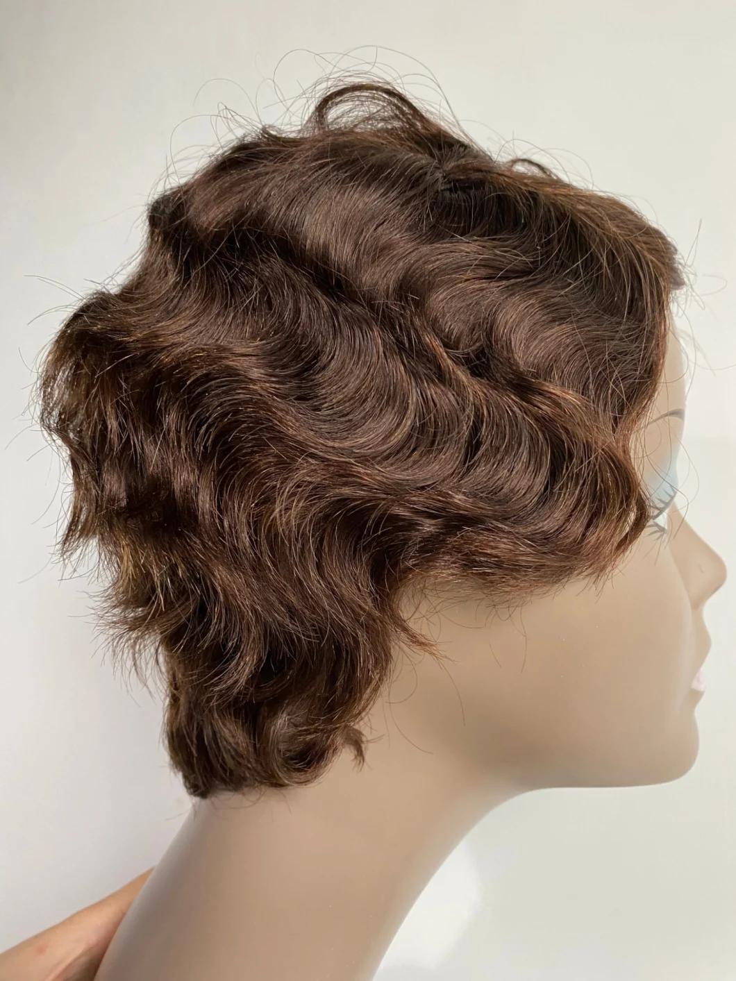 Short Human Hair Wig for Women Brazilian Natural Hair Full Machine Wigs Finger Curl Wave Wig