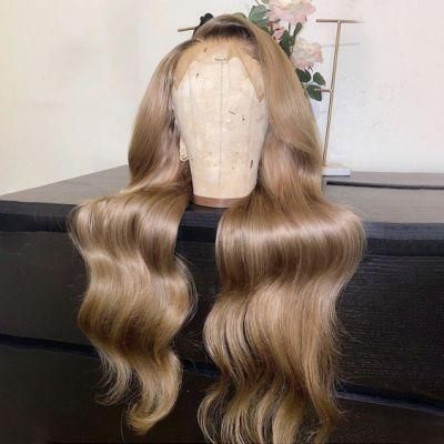Long Ombre Light Ash Brown Blonde Wavy Wig Human Hair Wig for Women 150 Density T Lace Part Wig Remy Brazilian