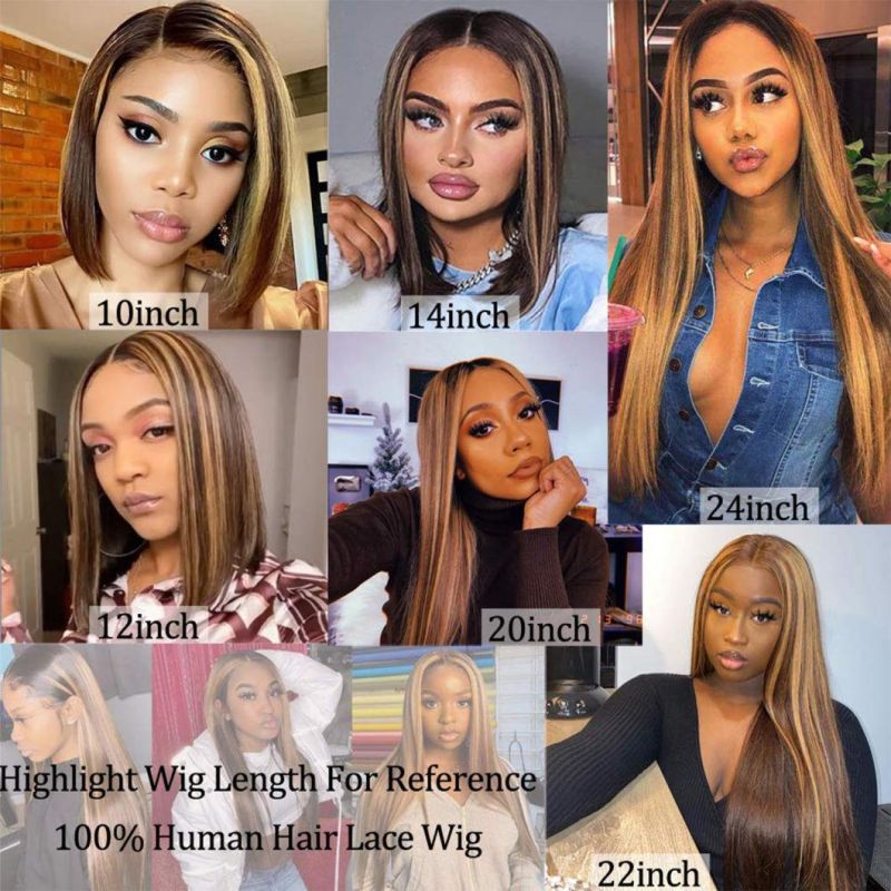 10A Short Bob Wig Lace Front Wig 13X4 Brazilian Human Hair Ombre Color Wig Brown Honey Blonde