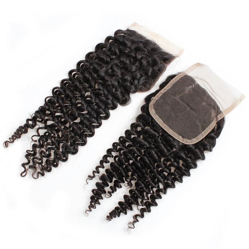 4*4 Lace Closure Kinky Curly Brazilian Hair Remy Human Hair Weave