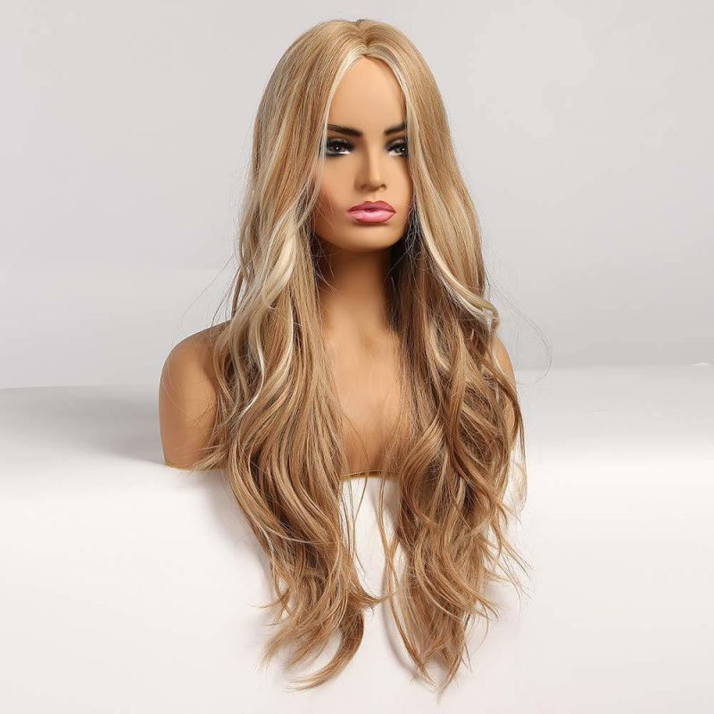 Blonde Wig for Women Long Natural Wave Synthetic Wigs Middle Part Heat Resistant Hair