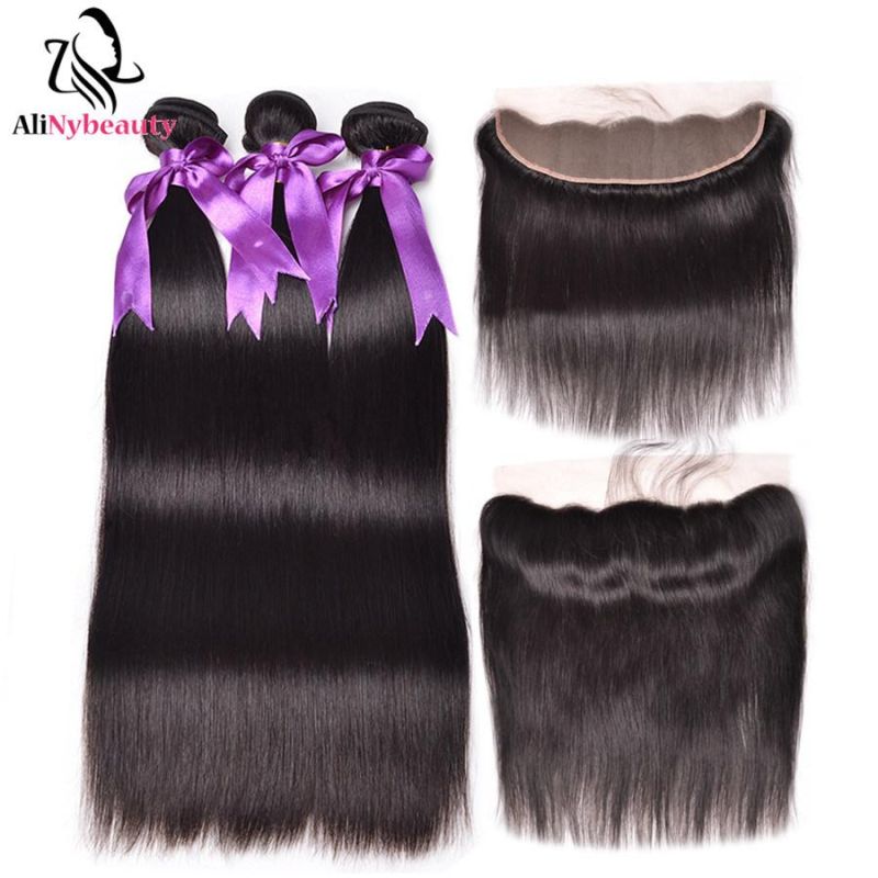 Alinybeauty 10A Virgin Human Hair 3 Bundles with Lace Frontal