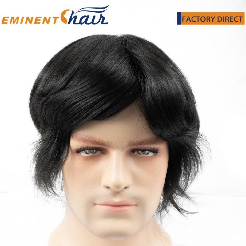 Fine Mono with Black Npu Around Human Hair Men′s Toupee