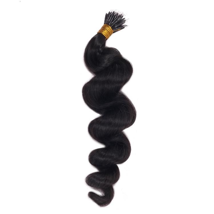 Loose Wavy 100% Human Hair Extensions Double Drawn Virgin Nano Ring Tip Hair