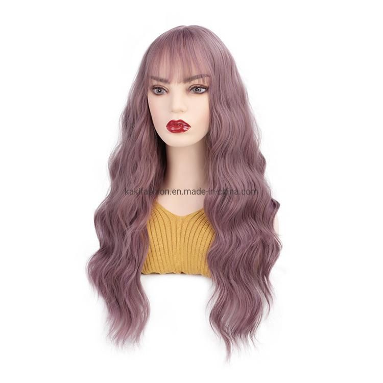Cosplay Vendor Cheap Wholesale Curly Water Wave Purple Wig with Bangs for Black Women Synthetic Hair Wigs