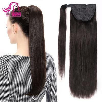 Double Drawn Remy Brazilian 100% Human Hair Wrap Around Drawstring Ponytail