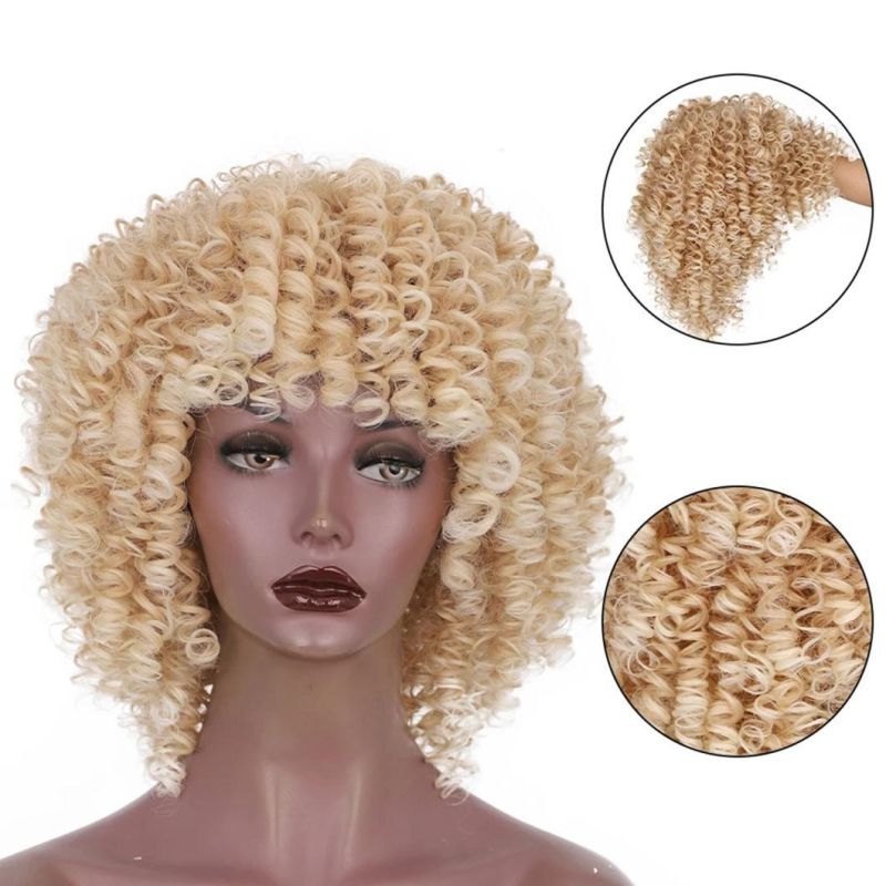 Synthetic Wigs Short Blonde Wig Afro Kinky Curly Wigs with Bangs for Black Women Blonde Highlight Wigs