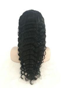 100% Human Hair Natural Black Color Wave Wig of Full Lace