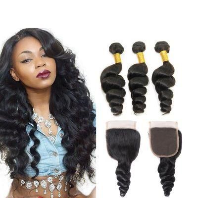Kbeth Wholesale 10A Grade Loose Wave Closure Hair Unprocessed Indian Virgin Weaving Human Hair Bundles with Closure