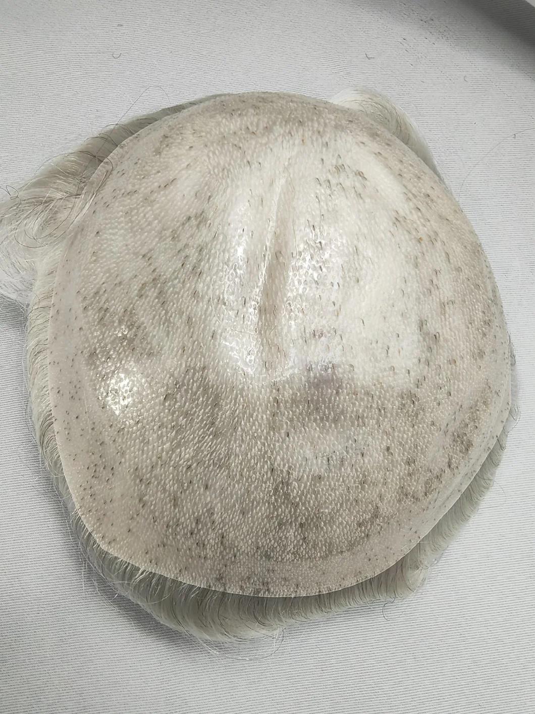 2022 Hand Knotted Clear PU Base Toupee Made of Remy Human Hair