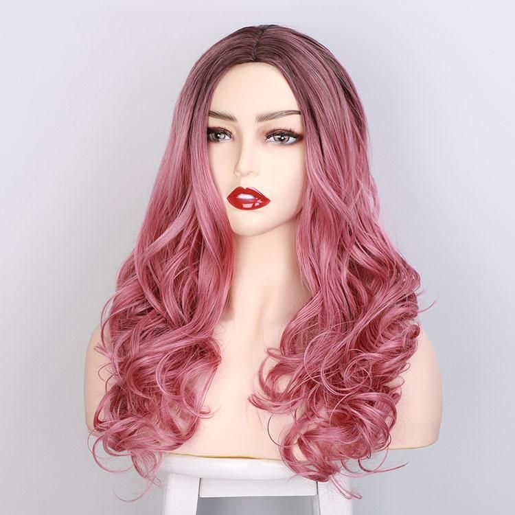 China Cheap Ombre Dark Pink Synthetic Brazilian Hair Body Wavy Long Wigs Hair