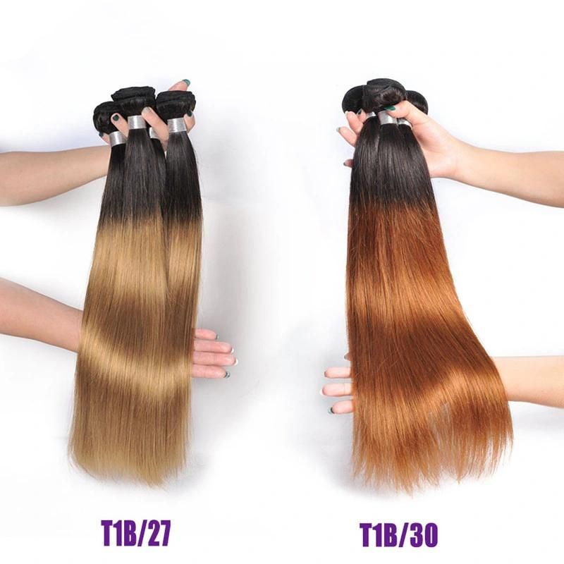 Cheap Brazilian Virgin Straight Hair 4 Bundles Ombre Human Hair with Closure Ombre Straight Brazilian Hair Bundles with Closure
