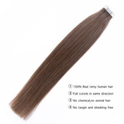 Tape Hair Extensions 100% Real Human Hair Blonde Skin Weft Seamless Machine Made Remy Brown Glue Hair 50g #4/27/4