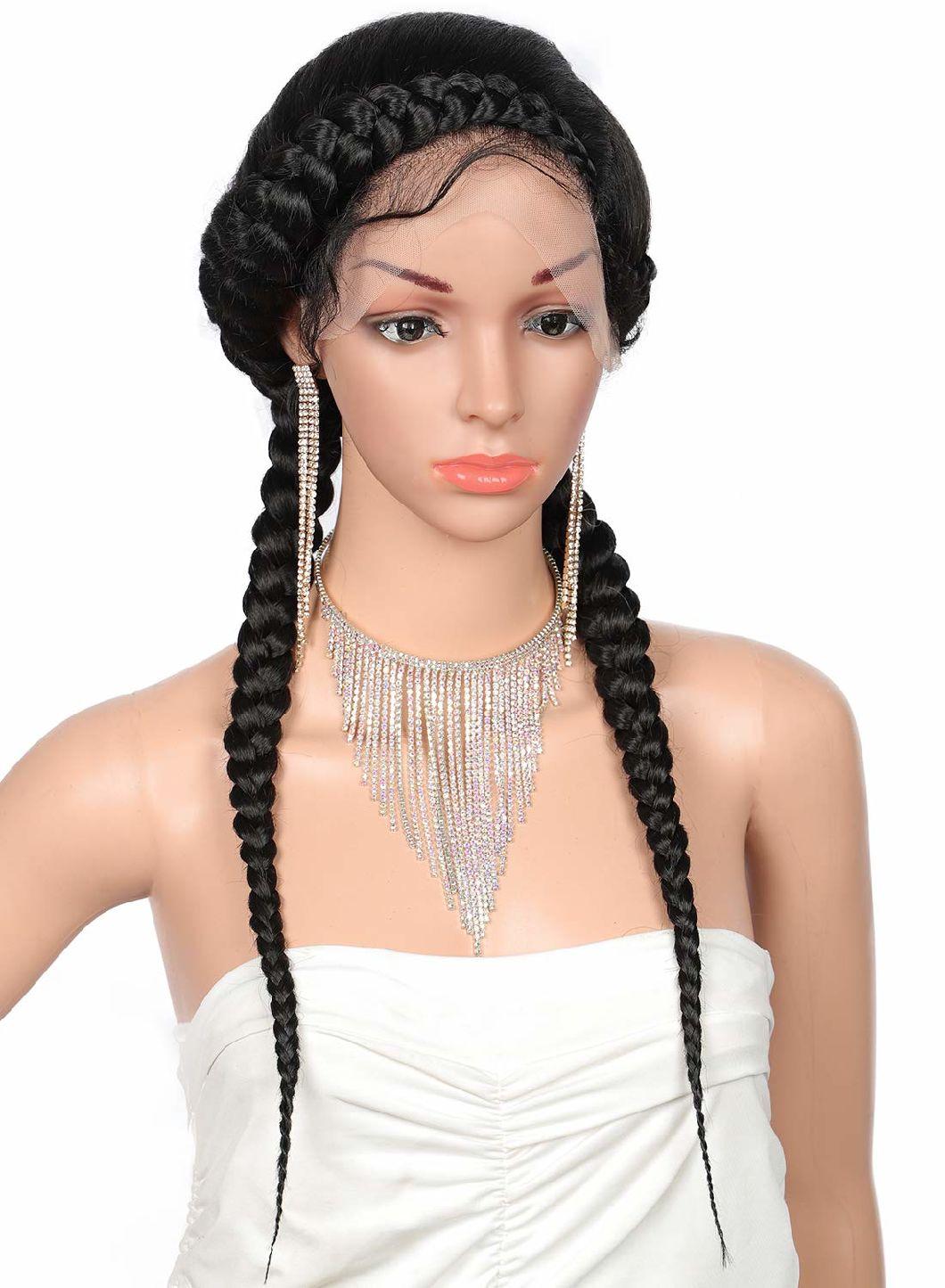 Fully Hand-Braided Swiss Lace Front Dutch Twins Braided Wigs with Baby Hair for Women Premium Synthetic
