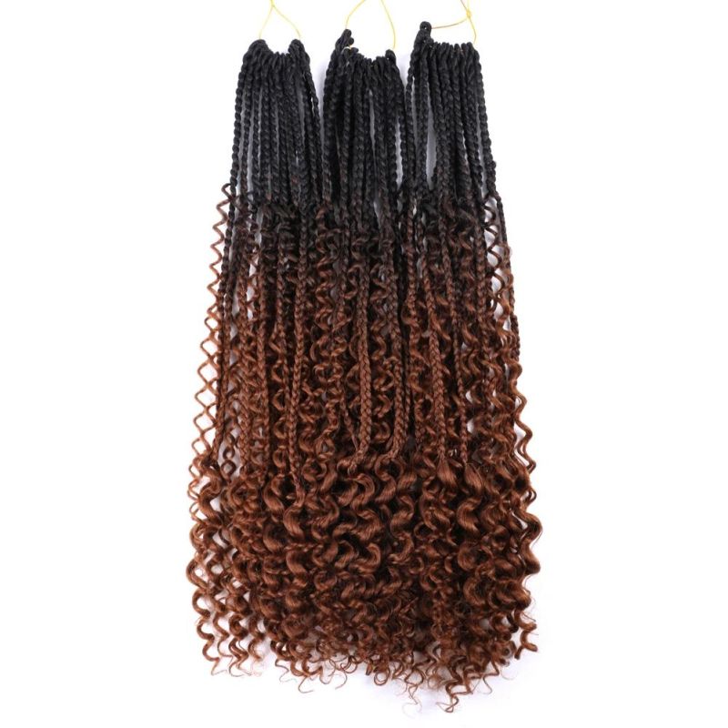 Bohemian Hair Goddess Locs Box Braids with Curly Ends Ombre Pre-Looped Synthetic 3X River Box Braiding Hair