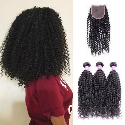 Kbeth Kinky Curly Hair Extension with Closure for Black Women Boy Friend Gift 100% Human Hair Factory Direct Sale Cheap Price Hair Weft