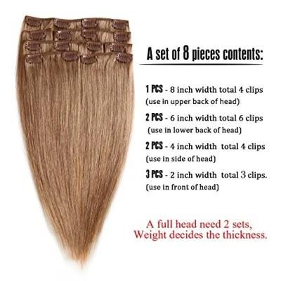 Wholesale Price Clip in Hair Extensions 8pieces 20clips for Full Head Set Clip in Human Hair (AV-CH100-18-27)