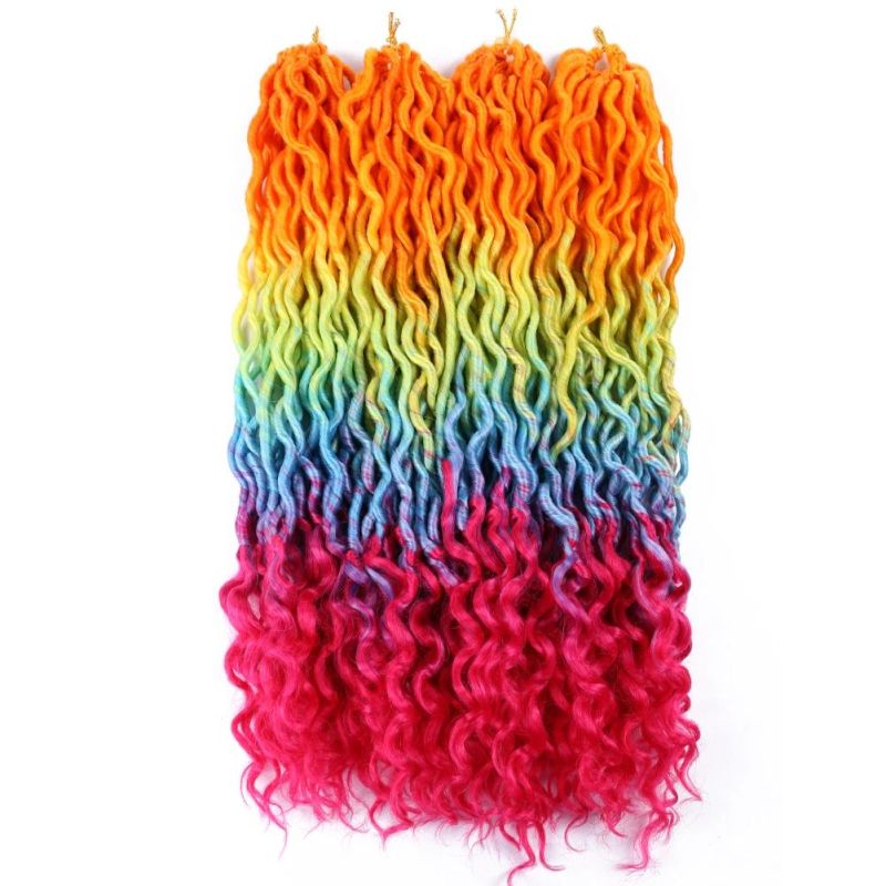 Long 18" Wholesale Curly Goddess Faux Locs Ends Crochet Braids Synthetic Hair Extensions