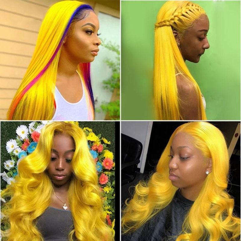 Yellow Brazilian Straight Human Hair Bundles with 13X4 Lace Frontal 8-30 Inch Remy Human Hair Extensions with Baby Hair for Woman