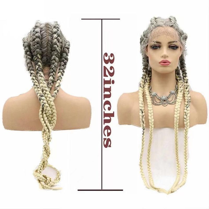 Wig Braided for Women Wholesale African Synthetic Micro Braided Lace Front Wig Cornrow Hair Braided Wigs for Black Women