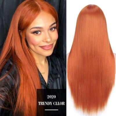 28inch Ombre Orange Synthetic Long Lace Closure Wigs Brazilian Hair for Women