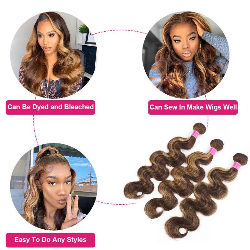 Sunlight Color 4/27 Highlights Bundles with 4X4 Lace Closure Frontal
