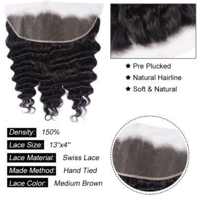 8inch Brazilian Loose Deep Wave 13X4 Lace Frontal, 100% Unprocessed Human Virgin Hair Loose Deep Curly Natural Color
