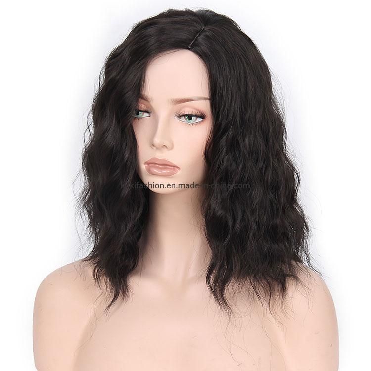 Kakiifashion Hair 14 Inch High Quality Vendor Cheap Water Wave Natural Black Bob for Black Women Synthetic Hair Wigs