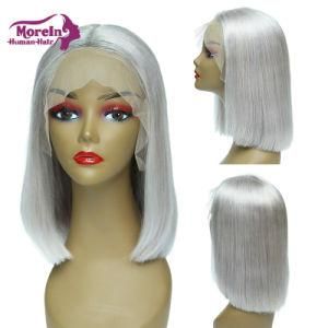 10-16inch Virgin Brazilian Human Hair Bleached Knots Gray Color Thin Cut Straight Bob Wigs