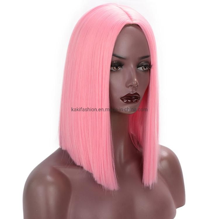 Cosplay Wholesale Cheap Heat Resistant Short Bob Pink Straight for Black Women Synthetic Hair Wigs