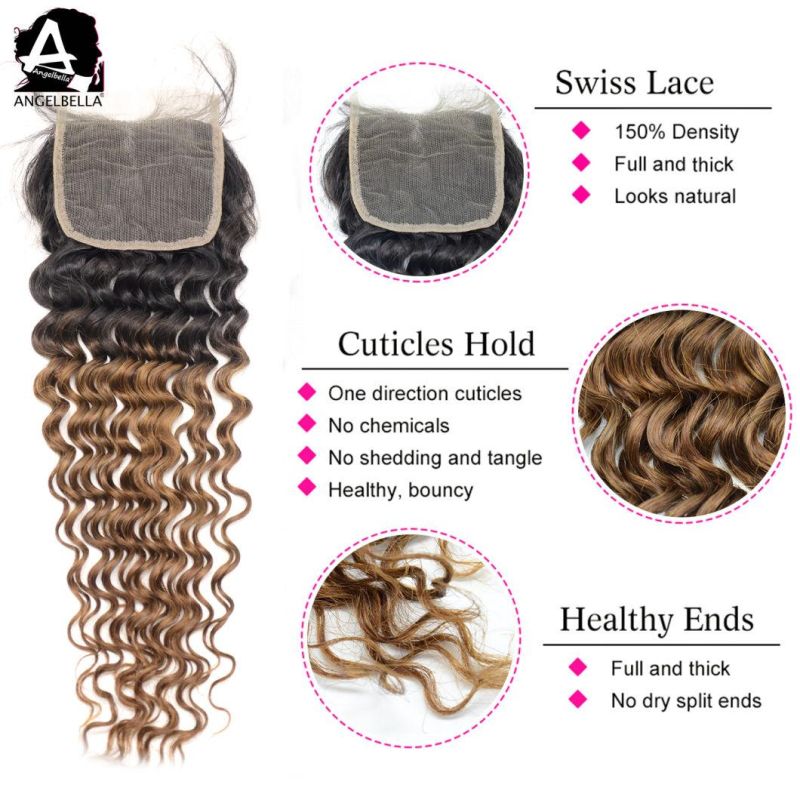 Angelbella Virgin Mink Brazilian Hair Closures Deep Wave 100% Human Hair Lace Closure