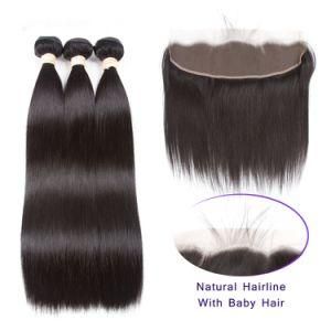 100% Human Hair 3 Bundles Straight Hair with 13*4 Lace Frontal Closure