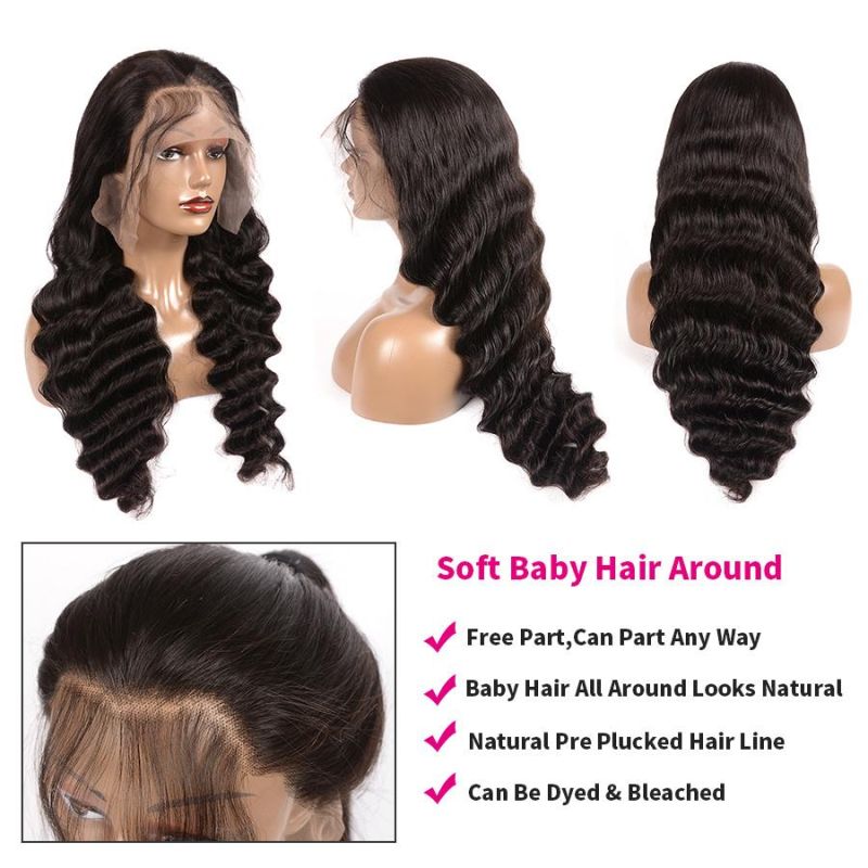 26inch Brazilian Loose Deep Wave Wig Curly 360 Lace Frontal Preplucked with Baby Hair Remy Wig