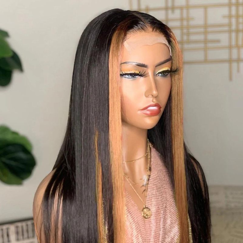 Ombre Brown Straight Wig 150% Lace Front Human Hair Wigs for Women Brazilian Remy Hair Pre Plucked Lace Wig with Baby Hair 26 Inch