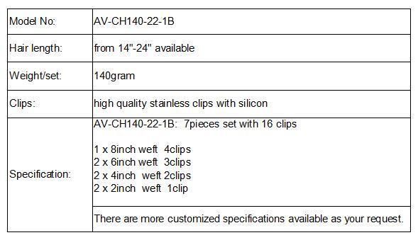 100% Virgin Hair Human Hair Extension Clip in Hair Extensions Body Wave (AV-CH140-22-4)