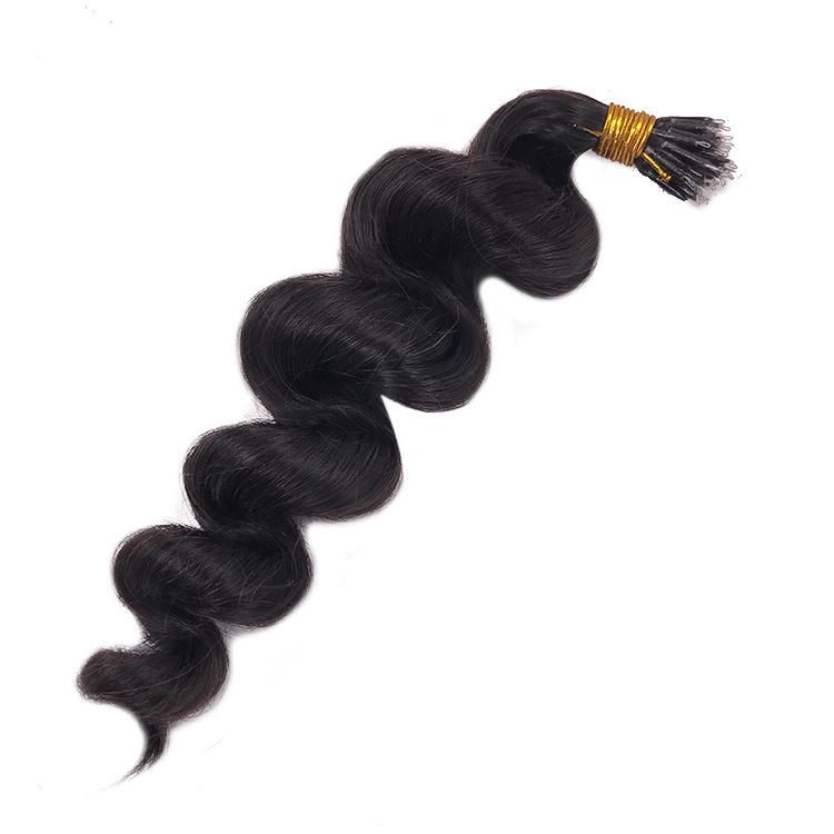 Loose Wavy 100% Human Hair Extensions Double Drawn Virgin Nano Ring Tip Hair