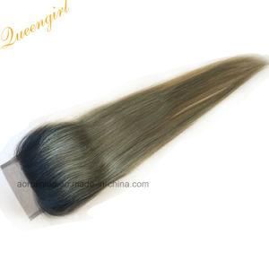 Top Quality Free / Middle Part 4*4inch Straight Remy Brazilian Hair Lace Closure Ombre Color