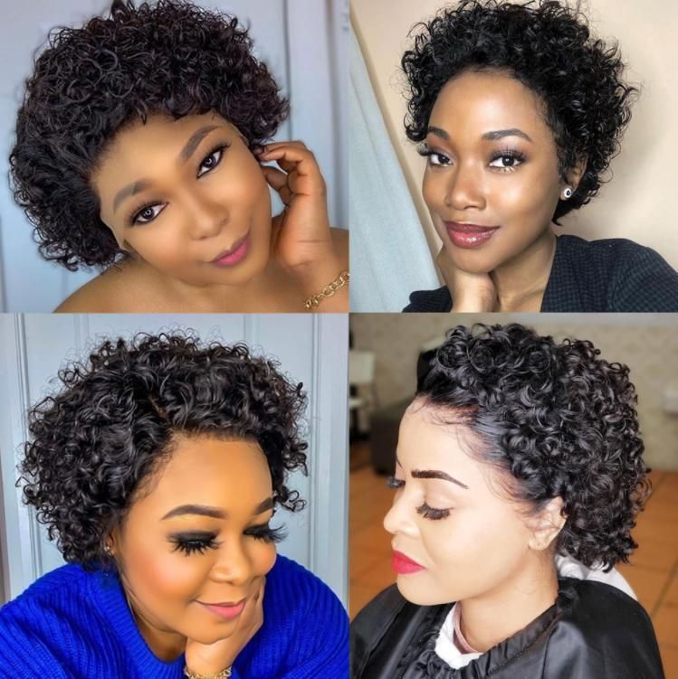 13*1 8 Inches Short Curly Human Hair Pixie Cut Wig Lace Front Human Hair Wigs for Women Natural Black Women Hair Dropshipping Wholesale